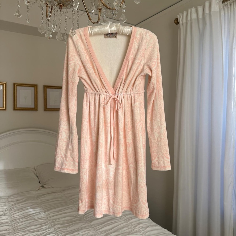 Y2K Pink Paisley Baby Doll Long Sleeve Mini Dress